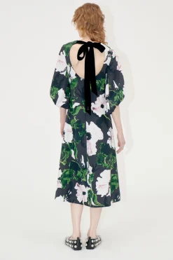 STINE GOYA 3/4 Volume Sleeves Midi Dress - Umber Windflower UmberWindflower Hot