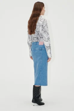 STINE GOYA Button Slit Detail Midi Skirt - Denim Blue DenimBlue Best