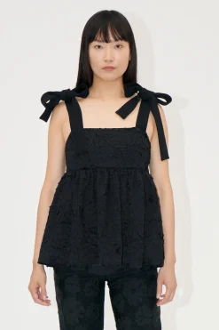 STINE GOYA Contrasted Tie Top - Jet Black JetBlack New