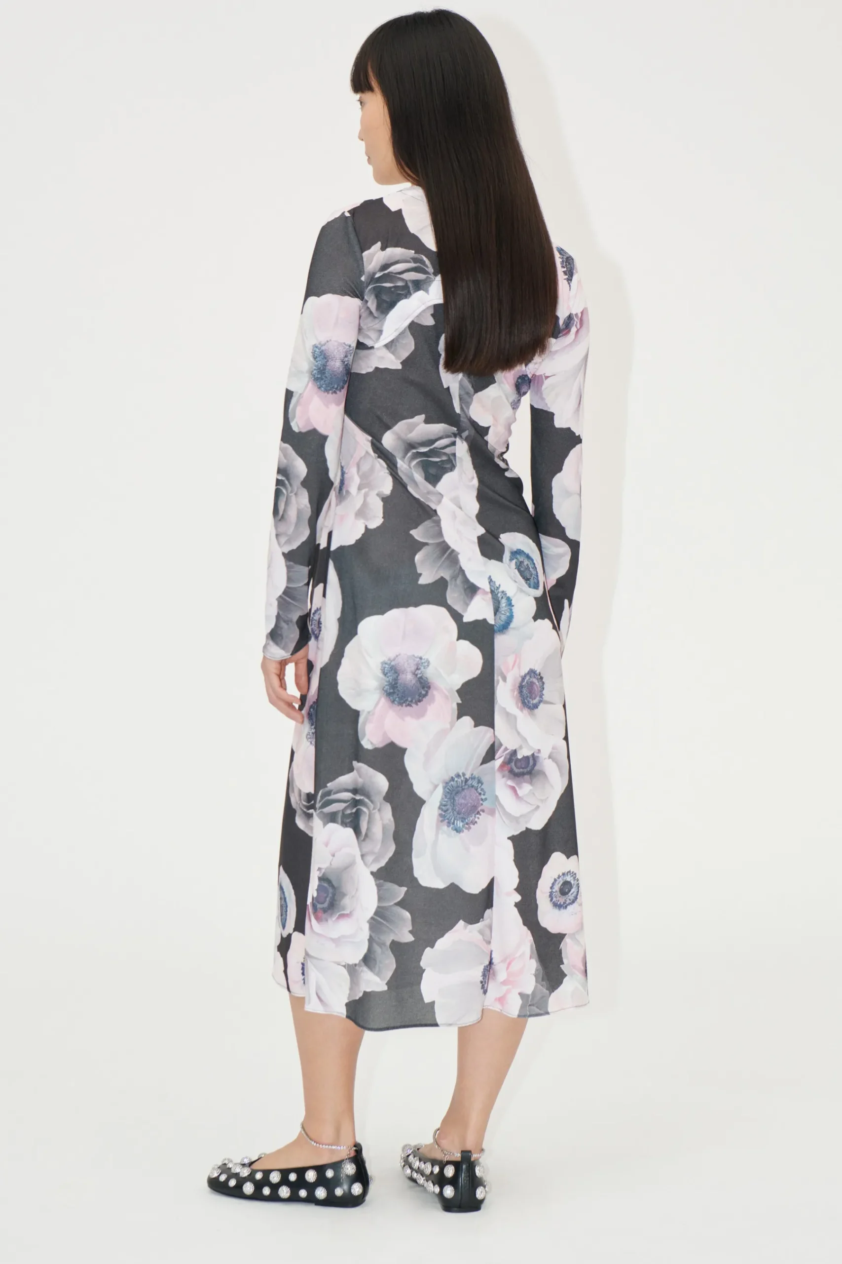 STINE GOYA Crewneck Long Sleeve Midi Dress - Nostalgic Anemone NostalgicAnemone Sale