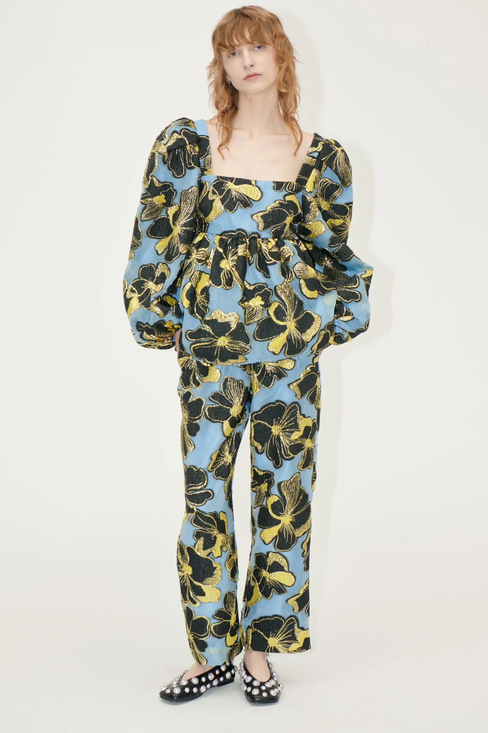 STINE GOYA Elasticated Waistband Pants - Blue Anemone Jacquard BlueAnemoneJacquard Outlet