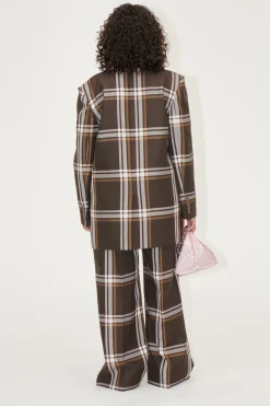 STINE GOYA Front Pleat Long Straight Pants - Weaved Checks WeavedChecks Cheap