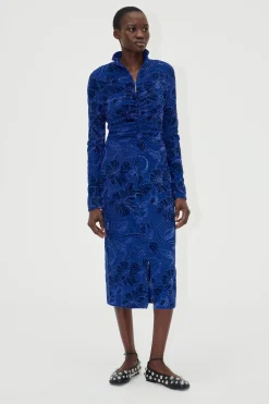 STINE GOYA Gathered Long Sleeve Midi Dress - Fine Line Poppies FineLinePoppies Hot