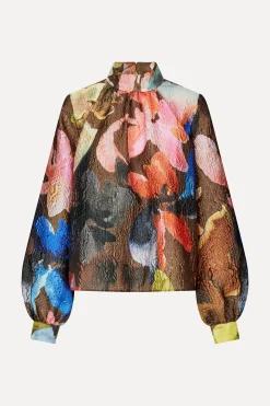 STINE GOYA Gathered Long Sleeve Top - Aquarelle Garden AquarelleGarden Flash Sale