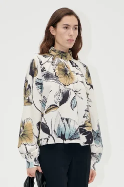 STINE GOYA Gathered Long Sleeve Top - Fine Line Poppies FineLinePoppies Outlet