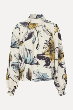 STINE GOYA Gathered Long Sleeve Top - Fine Line Poppies FineLinePoppies Outlet
