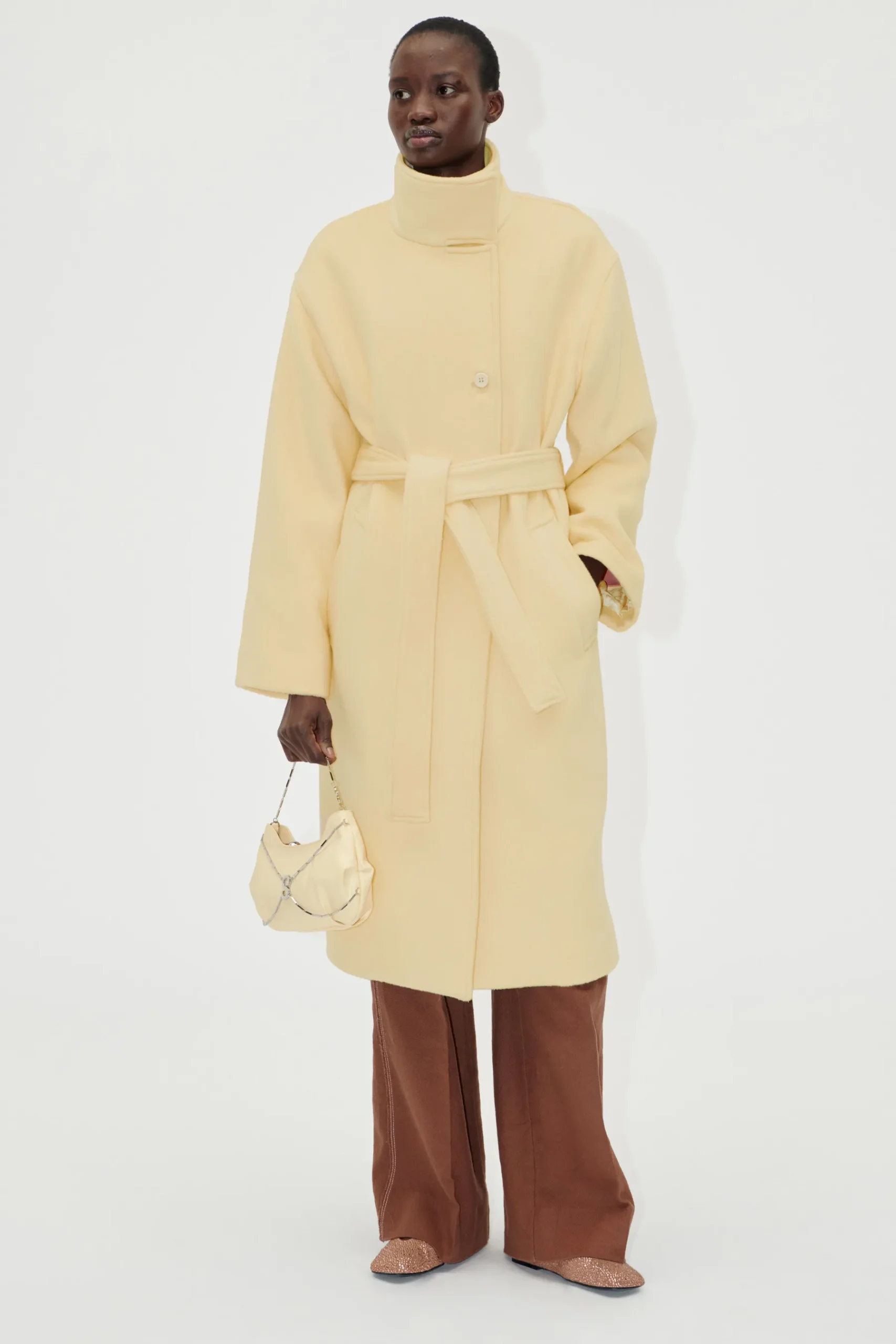 STINE GOYA Long Sleeve High Collar Coat - Butter Milk ButterMilk Best