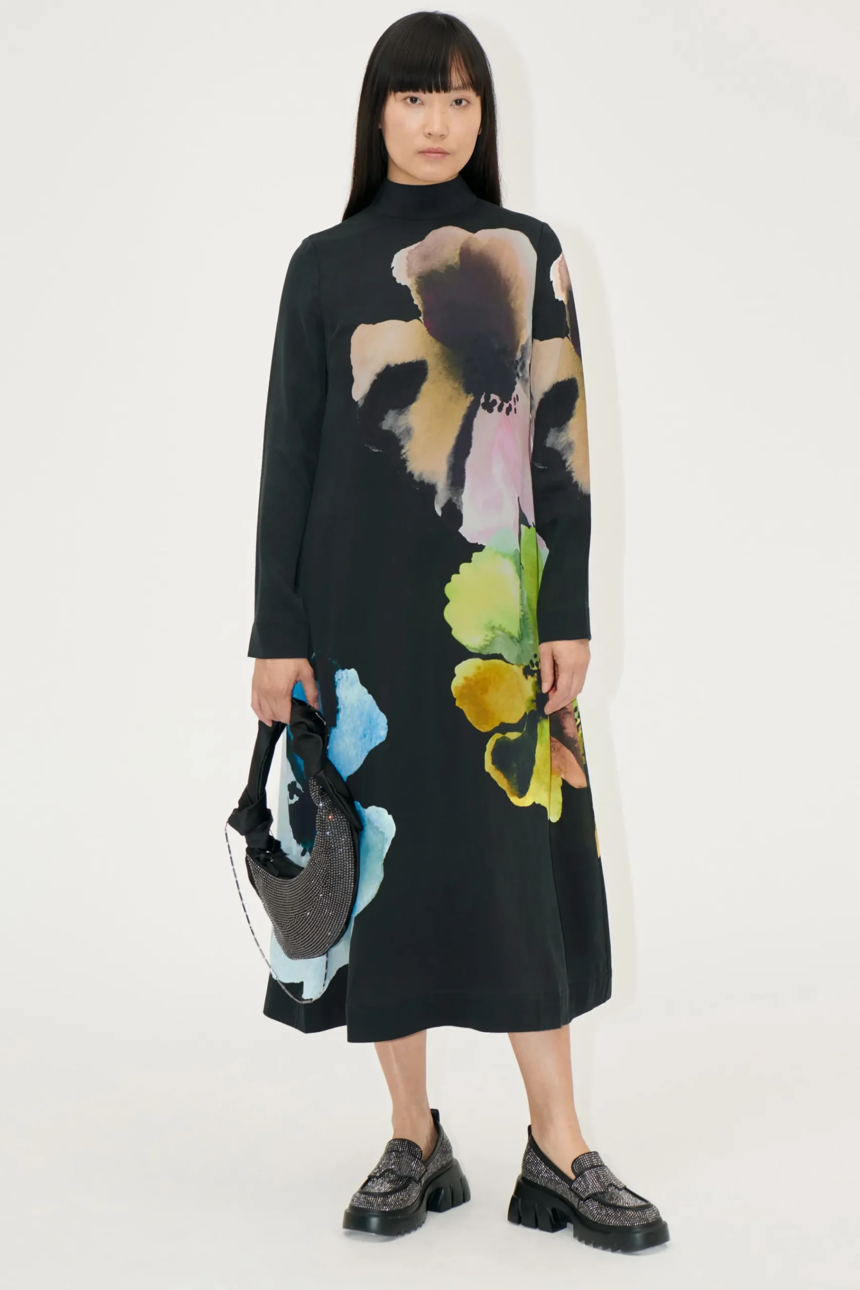 STINE GOYA Long Sleeve Midi Dress - Watercolor Bloom Maxi WatercolorBloomMaxi Outlet