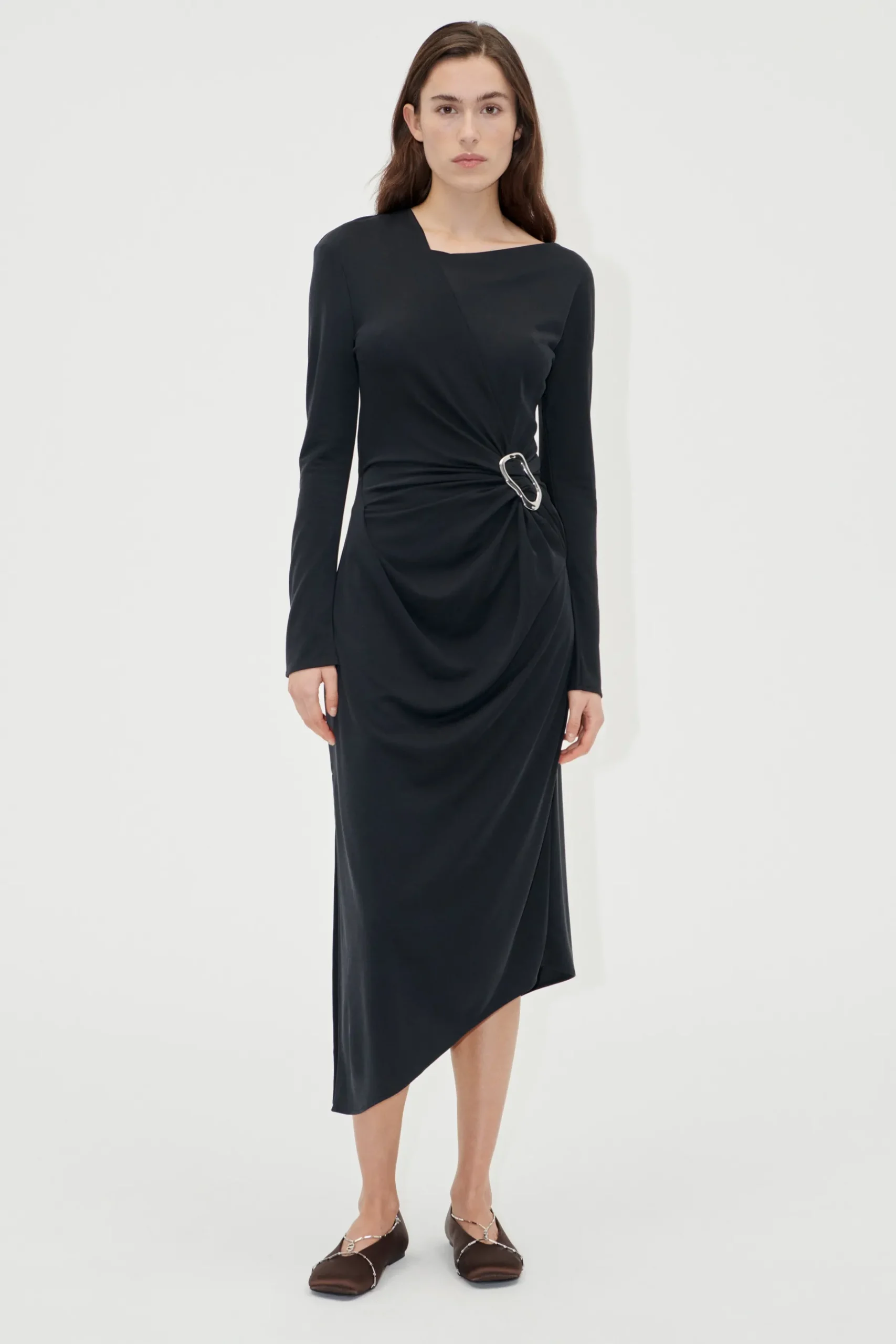 STINE GOYA Long Sleeve Midi Dress With Fixed Buckle - Jet Black JetBlack Shop