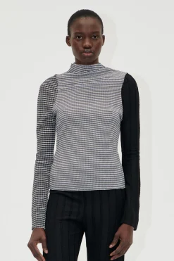 STINE GOYA Long Sleeve Pleated Shoulder Top - Black / White Online