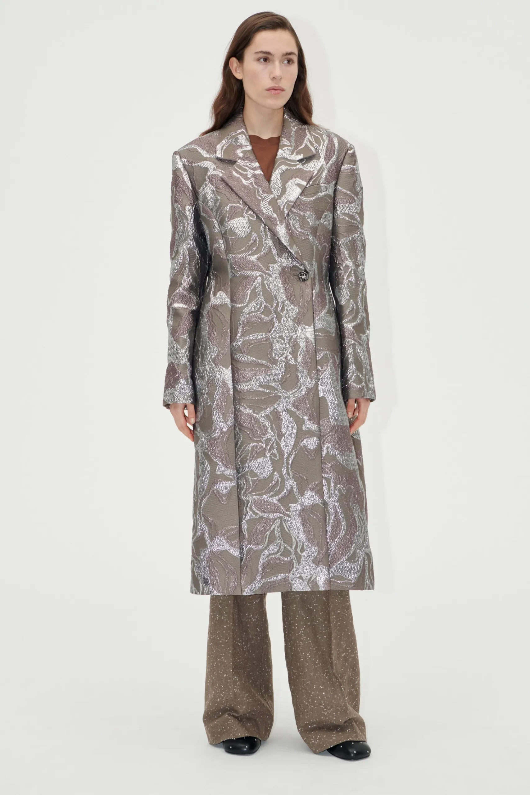 STINE GOYA Long Sleeve Straight Coat - Abstract Foliage AbstractFoliage Best