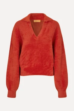 STINE GOYA Long Sleeve V Neckline Collar Jumper - Red Ochre RedOchre Discount