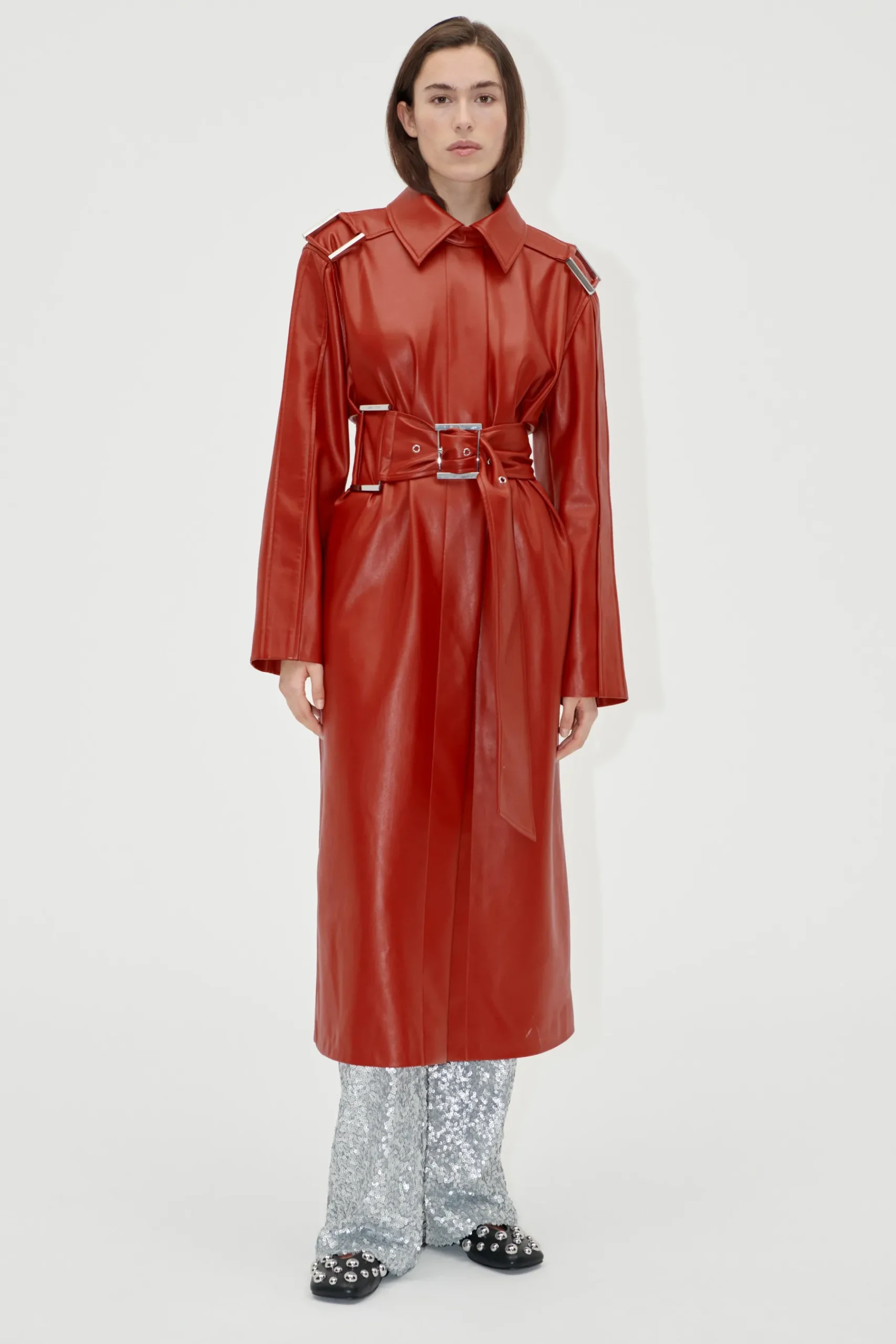 STINE GOYA Oversized Trenchcoat With Buckle Belt - Red Ochre RedOchre Cheap