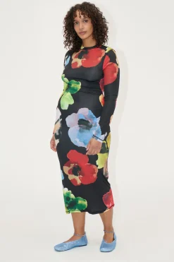STINE GOYA Pullover Long Sleeve Midi Dress - Watercolor Bloom WatercolorBloom Fashion