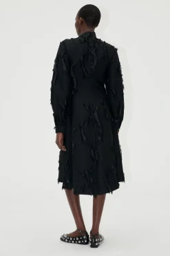 STINE GOYA Shoulder Pleated Long Dress - Jet Black JetBlack New