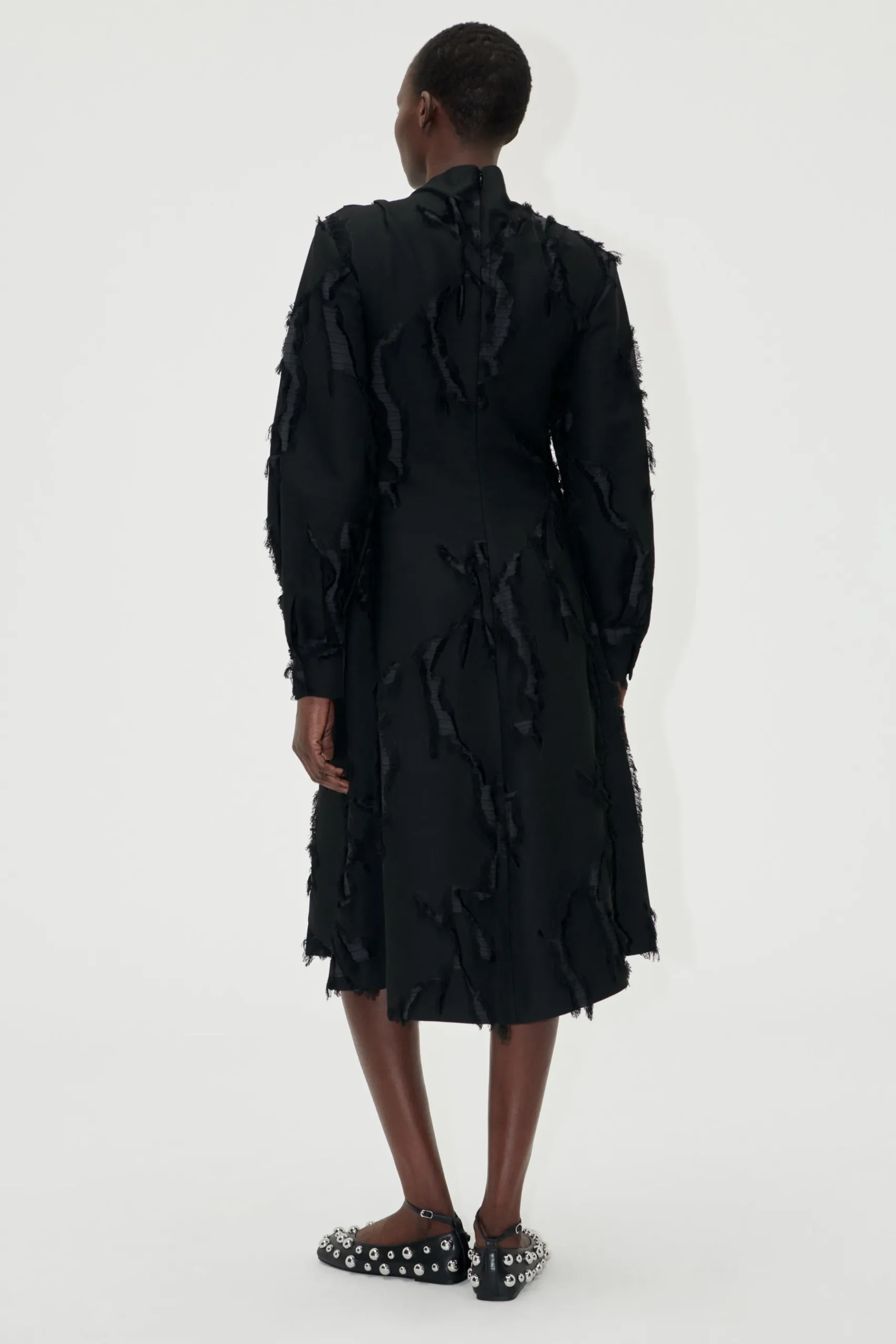 STINE GOYA Shoulder Pleated Long Dress - Jet Black JetBlack New