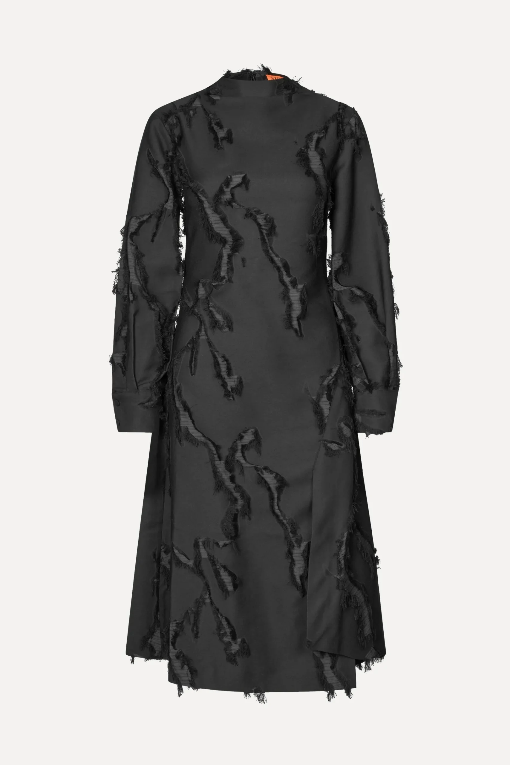 STINE GOYA Shoulder Pleated Long Dress - Jet Black JetBlack New