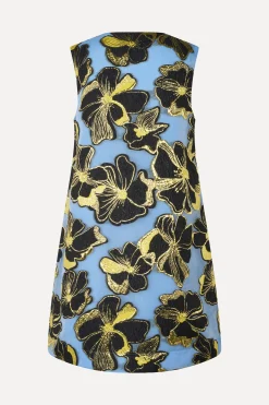 STINE GOYA Sleeveless V-Neck Short Dress - Blue Anemone Jacquard NeckShortDress-BlueAnemoneJacquard Cheap