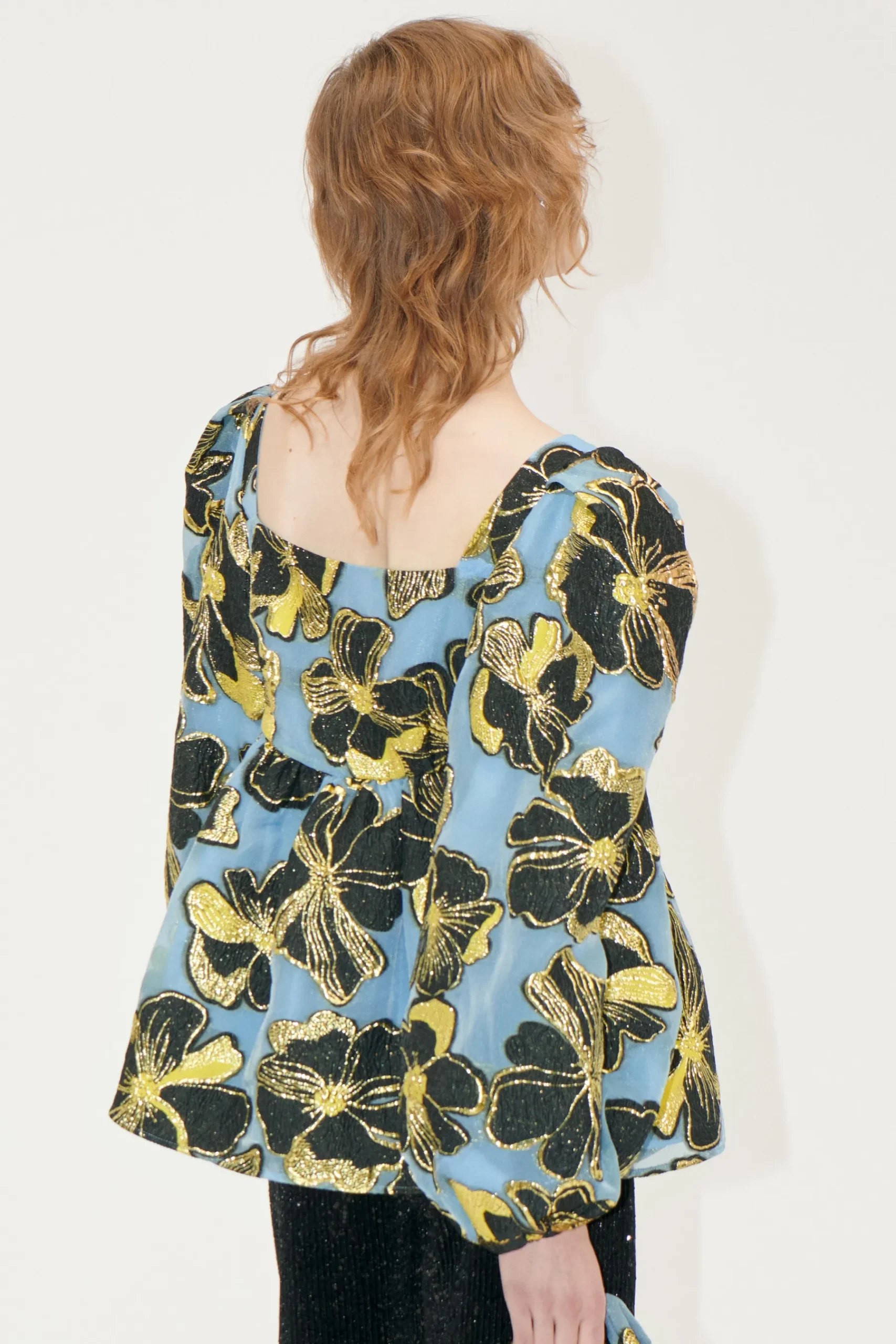 STINE GOYA Square Neck Long Sleeve Top - Blue Anemone Jacquard BlueAnemoneJacquard Online