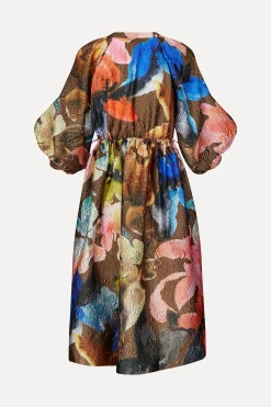 STINE GOYA Three-Quarter Sleeve Elasticated Midi Dress - Aquarelle Garden QuarterSleeveElasticatedMidiDress-AquarelleGarden New