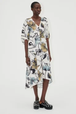 STINE GOYA Three-Quarter Sleeve Midi Dress - Fine Line Poppies QuarterSleeveMidiDress-FineLinePoppies Best