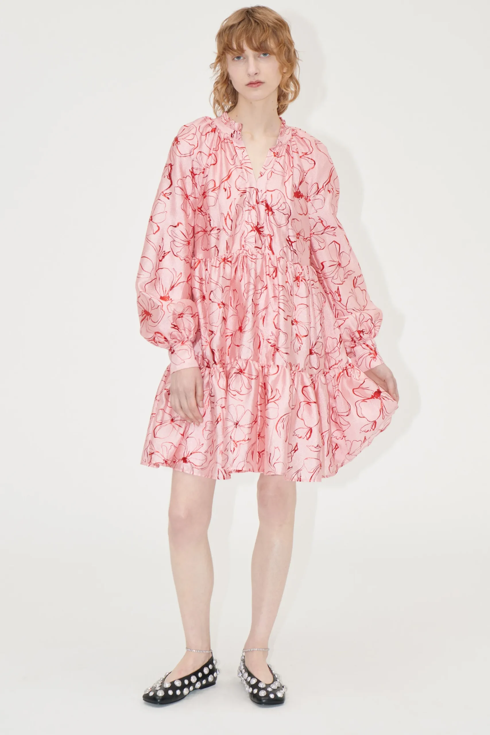 STINE GOYA Tier Voluminous Mini Dress - Foil Foliage FoilFoliage Hot