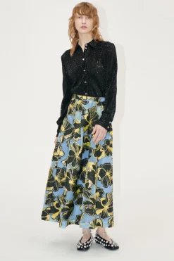 STINE GOYA Voluminous Midi Skirt - Blue Anemone Jacquard BlueAnemoneJacquard Best